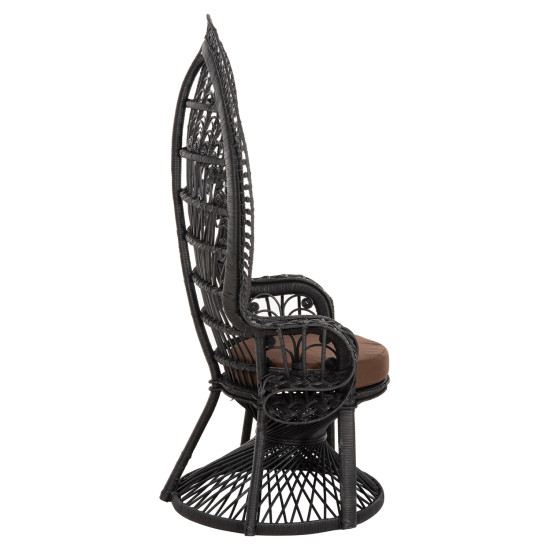 Πολυθρονα royal peacock hm9342.03 rattan μαυρο-μαξιλαρι καφε 114x72x150yεκ. **