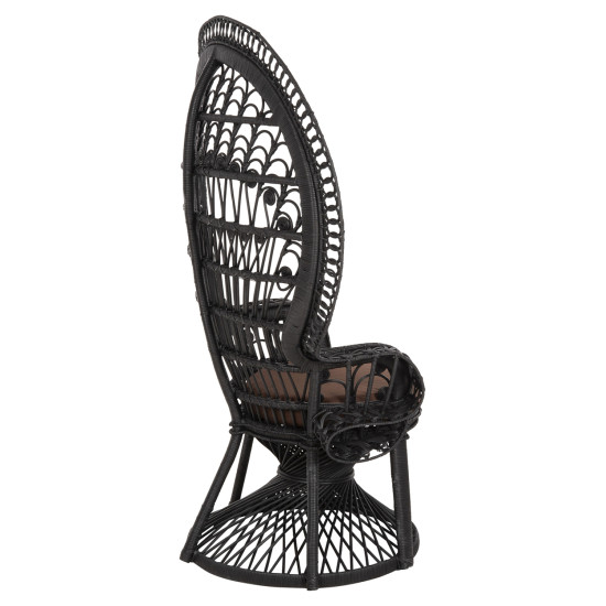 Πολυθρονα royal peacock hm9342.03 rattan μαυρο-μαξιλαρι καφε 114x72x150yεκ. **