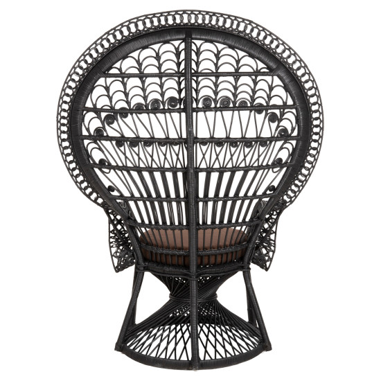 Πολυθρονα royal peacock hm9342.03 rattan μαυρο-μαξιλαρι καφε 114x72x150yεκ. **