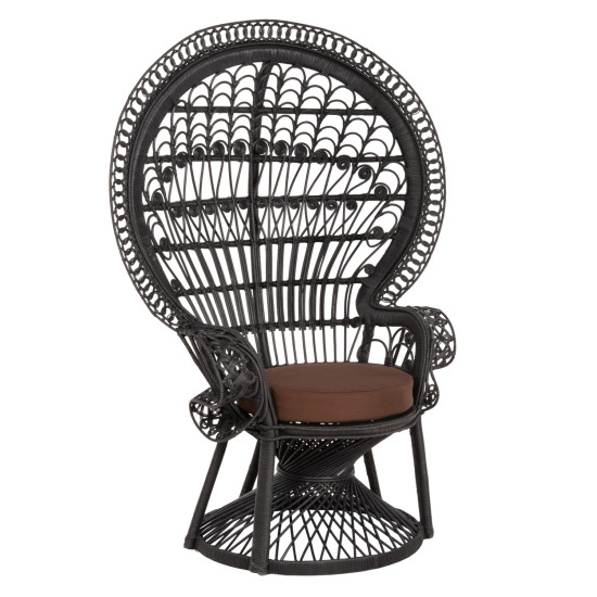 Πολυθρονα royal peacock hm9342.03 rattan μαυρο-μαξιλαρι καφε 114x72x150yεκ. **