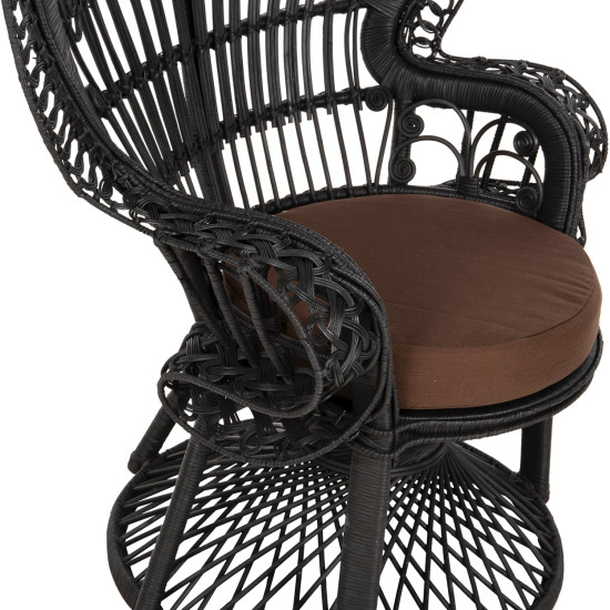 Πολυθρονα royal peacock hm9342.03 rattan μαυρο-μαξιλαρι καφε 114x72x150yεκ. **