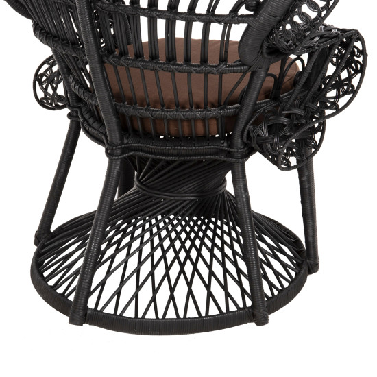 Πολυθρονα royal peacock hm9342.03 rattan μαυρο-μαξιλαρι καφε 114x72x150yεκ. **