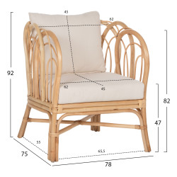 Πολυθρονα estor hm9817 rattan σε φυσικο-λευκο μαξιλαρι 78x75x92υ εκ. **