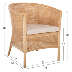 Πολυθρονα apron hm9818 rattan πλεκτο σε φυσικο-λευκο μαξιλαρι 75x70x85υεκ. **
