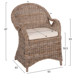 Πολυθρονα με εκρου μαξιλαρι keyla hm9536 καφε rattan 63x65x87υεκ. **