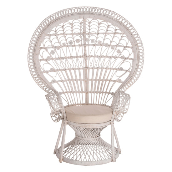 Πολυθρονα royal peacock hm9342.02 rattan σε λευκο-μαξιλαρι λευκο 114x72x150yεκ. **