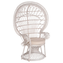 Πολυθρονα royal peacock hm9342.02 rattan σε λευκο-μαξιλαρι λευκο 114x72x150yεκ. **