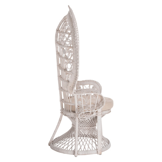 Πολυθρονα royal peacock hm9342.02 rattan σε λευκο-μαξιλαρι λευκο 114x72x150yεκ. **