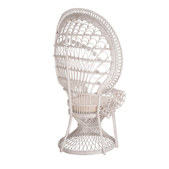Πολυθρονα royal peacock hm9342.02 rattan σε λευκο-μαξιλαρι λευκο 114x72x150yεκ. **