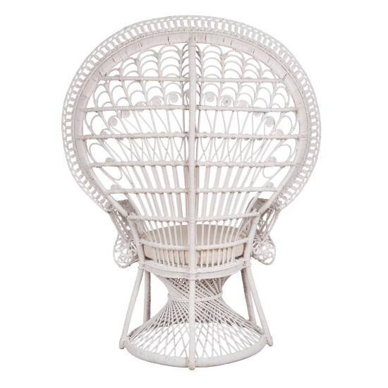 Πολυθρονα royal peacock hm9342.02 rattan σε λευκο-μαξιλαρι λευκο 114x72x150yεκ. **