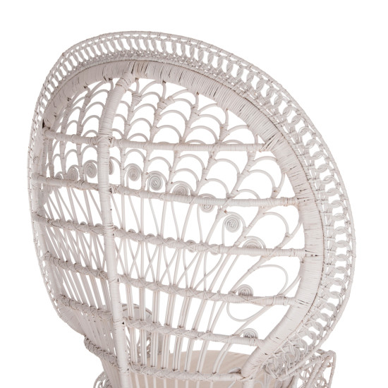 Πολυθρονα royal peacock hm9342.02 rattan σε λευκο-μαξιλαρι λευκο 114x72x150yεκ. **