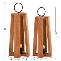 Φαναρια για κερια με χερουλια-κρικουσ hm4276 ξυλο τεακ σε φυσικο 24x24x50-61υ εκ. **