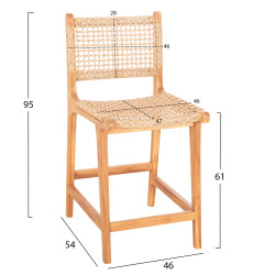 Σκαμπο μπαρ με πλατη nesha hm9381.11 ξυλο τεακ & σχοινι viro viro 46x48,5x96υεκ. ** Σκαμπο μπαρ με πλατη nesha hm9381.11 ξυλο τεακ & σχοινι viro viro 46x48,5x96υεκ. **