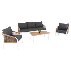 Σαλονι εξωτ.χωρου 4τμχ maerly hm6056.01 αλουμινιο λευκο-συνθ.σχοινι-ανθρακι μαξιλαρια **