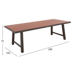 Τραπεζι αλουμινιου gobar hm6060.04 σαμπανι με επιφανεια απομιμησησ ξυλου 240χ105χ75υεκ. **