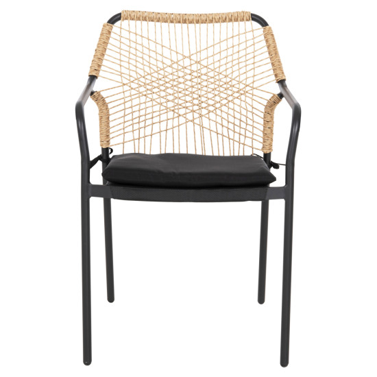 Πολυθρονα αλουμινιου trotter hm5865.11 σκουροσ γκρι σκελετοσ με wicker μπεζ & μαυρο μαξιλαρι **