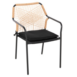 Πολυθρονα αλουμινιου trotter hm5865.11 σκουροσ γκρι σκελετοσ με wicker μπεζ & μαυρο μαξιλαρι **