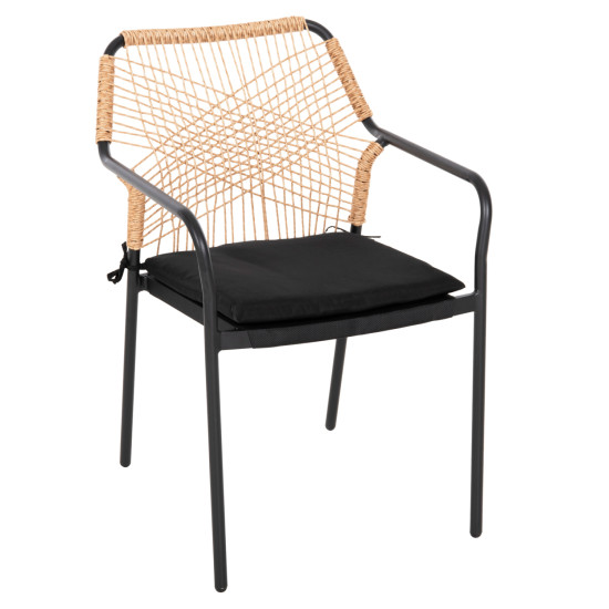 Πολυθρονα αλουμινιου trotter hm5865.11 σκουροσ γκρι σκελετοσ με wicker μπεζ & μαυρο μαξιλαρι **