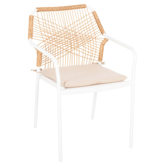 Πολυθρονα αλουμινιου trotter hm5865.12 λευκοσ σκελετοσ με wicker μπεζ & εκρου μαξιλαρι **