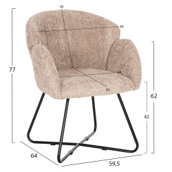 Πολυθρονα harnis hm9603.08 μπεζ μπουκλε-μαυρα μεταλ.ποδια χιαστι 59,5x64x77υεκ **