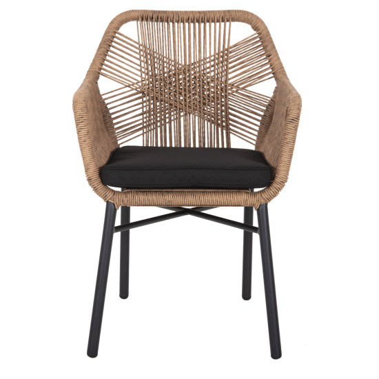 Πολυθρονα topin hm6048.02 αλουμινιο μαυρο-p.e. rattan μπεζ-μαξιλαρι μαυρο 57x65x84υ εκ **