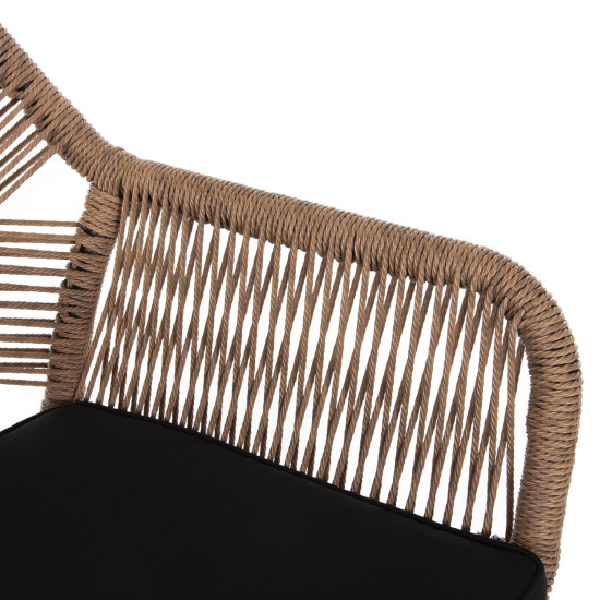 Πολυθρονα topin hm6048.02 αλουμινιο μαυρο-p.e. rattan μπεζ-μαξιλαρι μαυρο 57x65x84υ εκ **