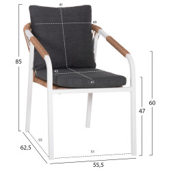 Πολυθρονα maerly hm6051.01 λευκο αλουμινιο-ανοιχτο καφε p.e.rattan-μαξιλαρια 55,5x62,5x76,5-85 εκ. **