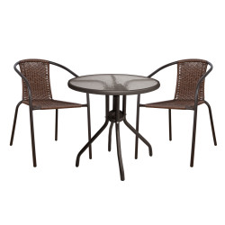 Σετ τραπεζαριασ 3τμχ με τραπεζι φ70 & καρεκλεσ camel καφε hm5180.02 **
