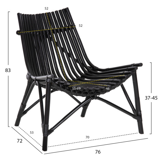 Καρεκλα εξωτ.χωρου cellion hm9812.02 ραβδοι rattan σε μαυρο χρωμα 76x72x83υεκ. **