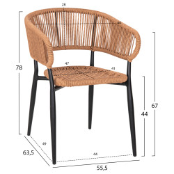 Πολυθρονα αλουμινιου eulo hm5783.13 μαυρη-συνθετικο rattan μπεζ 55,5x63,5x78y εκ. **