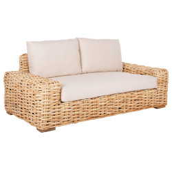 Καναπεσ 2-θεσιοσ tropel hm9809 ξυλο mango-rattan φυσικο-λευκα μαξιλαρια 192x88x70-85υεκ. **