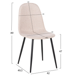 ΚΑΡΕΚΛΑ LEONARDO HM00100.27 ΥΦΑΣΜΑ ΜΠΕΖ & ΜΑΥΡΑ ΜΕΤΑΛ. ΠΟΔΙΑ 42x49,5x89Υεκ. - 4τεμ **