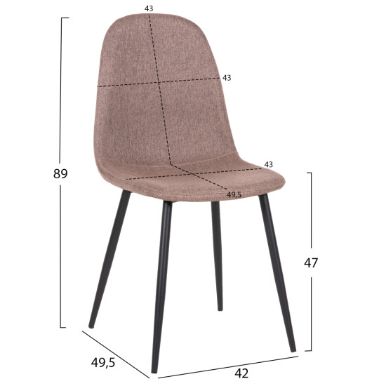 ΚΑΡΕΚΛΑ LEONARDO HM00100.28 ΥΦΑΣΜΑ ΣΚΟΥΡΟ ΜΠΕΖ & ΜΑΥΡΑ ΜΕΤΑΛ. ΠΟΔΙΑ 42x49,5x89Υεκ. - 4τεμ **