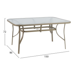 Τραπεζι bruno 150x90χ72υεκ. μεταλλικο σαμπανι με γυαλινη επιφανεια hm5145.04 **