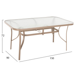 Τραπεζι bruno 150x90χ72υεκ. μεταλλικο σαμπανι με τρυπα ομπρελασ φ38mm hm5145.14 **