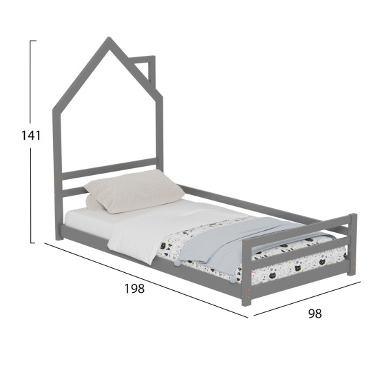 Κρεβατι παιδικο houser hm676.05 τ.montessori ξυλο πευκο γκρι- 190x90εκ **