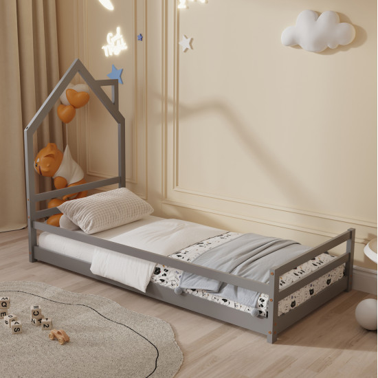 Κρεβατι παιδικο houser hm676.05 τ.montessori ξυλο πευκο γκρι- 190x90εκ **