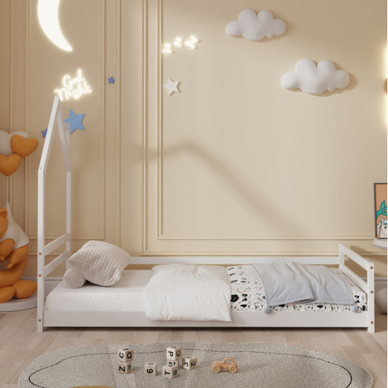 Κρεβατι παιδικο houser hm676.03 τ.montessori ξυλο πευκο λευκο- 190x90εκ **