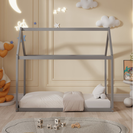 Κρεβατι παιδικο pepe hm677.05 τ.montessori ξυλο πευκο γκρι- 190x90εκ **