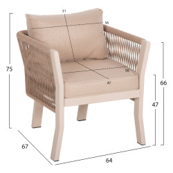 Σετ τραπεζαριασ εξ.χωρου 7τμχ drimm hm6119.01 αλουμινιο μπεζ- σχοινι καπουτσινο **