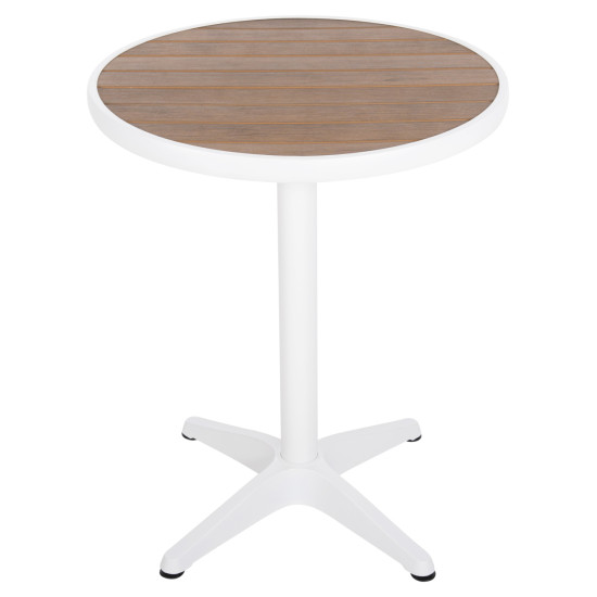 Τραπεζι αλουμινιου στρογγυλο alexa hm6086.02 λευκο-polywood top φυσικο φ60x73υεκ. **