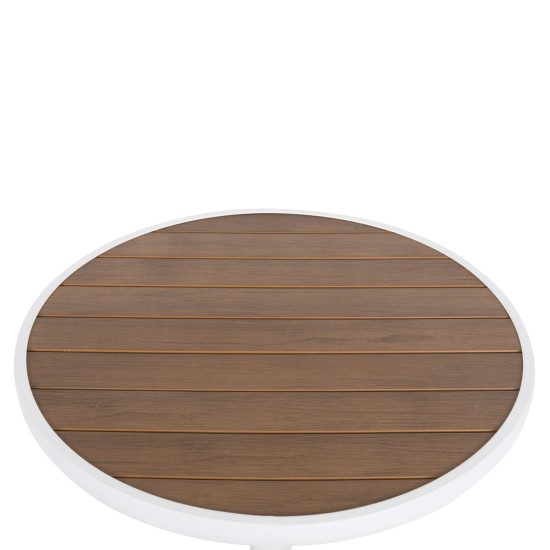 Τραπεζι αλουμινιου στρογγυλο alexa hm6086.02 λευκο-polywood top φυσικο φ60x73υεκ. **