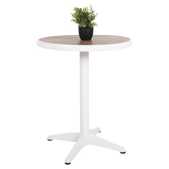 Τραπεζι αλουμινιου στρογγυλο alexa hm6086.02 λευκο-polywood top φυσικο φ60x73υεκ. **
