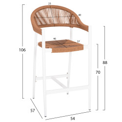 Σκαμπο bar αλουμινιου gregg hm5788.11 λευκο-μπεζ τησ αμμου συνθ.rattan 55x57x106υεκ. **