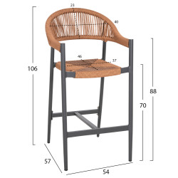 Σκαμπο bar αλουμινιου gregg hm5788.12 ανθρακι-μπεζ τησ αμμου συνθ.rattan 54x57x106υεκ **