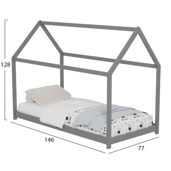 Κρεβατι παιδικο pepe hm678.05 τ.montessori ξυλο πευκο γκρι- 140x70εκ **