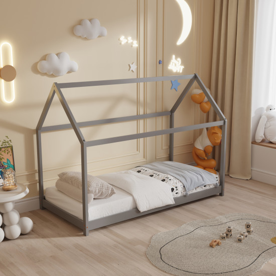 Κρεβατι παιδικο pepe hm678.05 τ.montessori ξυλο πευκο γκρι- 140x70εκ **