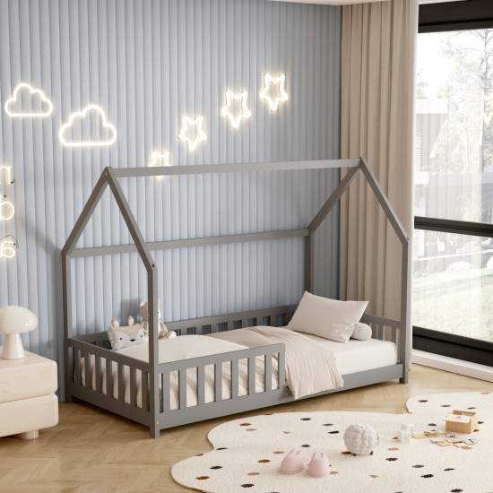 Κρεβατι παιδικο με καγκελα phyllis hm679.05 τ.montessori ξυλο πευκο γκρι-190x90εκ. **