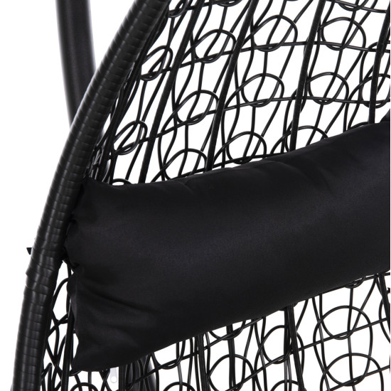 Κρεμαστη πολυθρονα φωλια millie hm5996.02 μεταλλο-συνθ.rattan μαυρο φ95x195υεκ. **