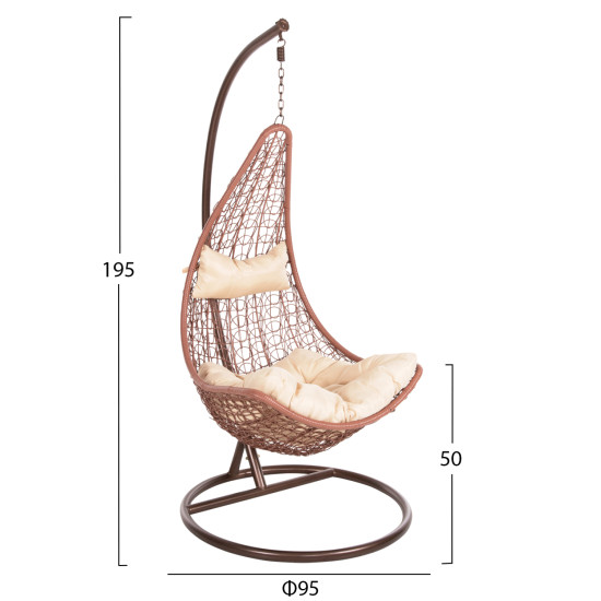 Κρεμαστη πολυθρονα φωλια millie hm5996.05 μεταλλο καφε-συνθ.rattan καφε φ95x195υεκ. **